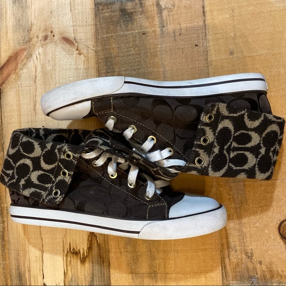 Coach Shoes - Coach Bonney Signature Brown Hi/roll Top Sneaker